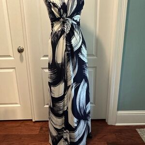Eliza J Navy and White Brushstroke Maxi Dress